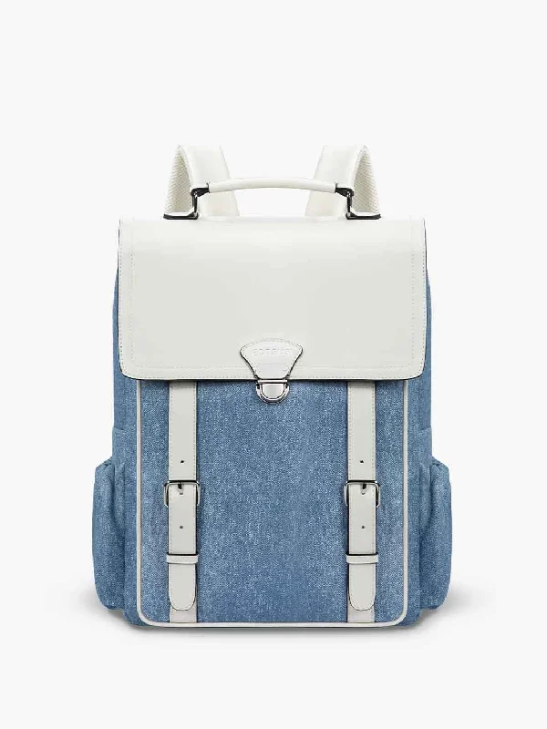 Denim-Inspired PU Fabric 15.6-Inch Backpack