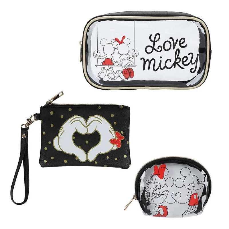 Disney Mickey & Minnie Love Travel Cosmetic Bags - Set of 3