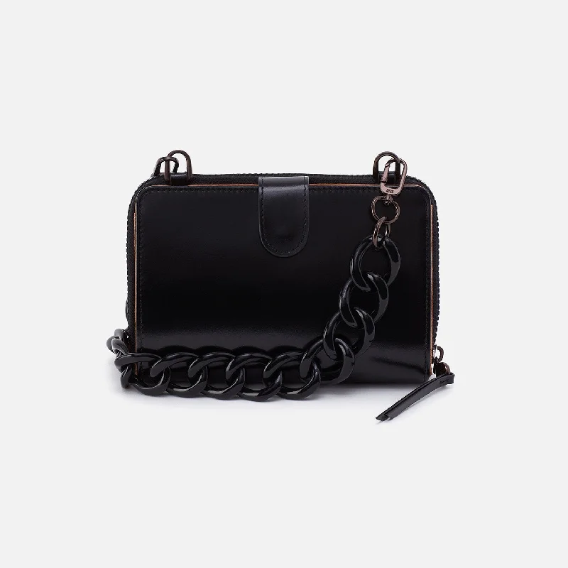 Dixon Zip Shoulder Bag In High Gloss Leather - Black