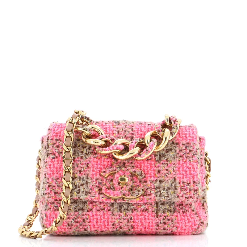 Elegant Chain Flap Bag Quilted Tweed Small