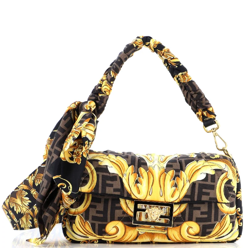 x Versace Fendace Baguette NM Bag Quilted Printed Silk Medium