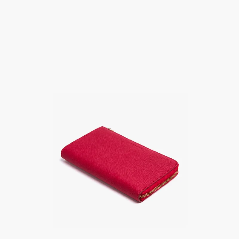 Magnolia Leather Wallet - Saffiano Leather - Red / Gold / Camel