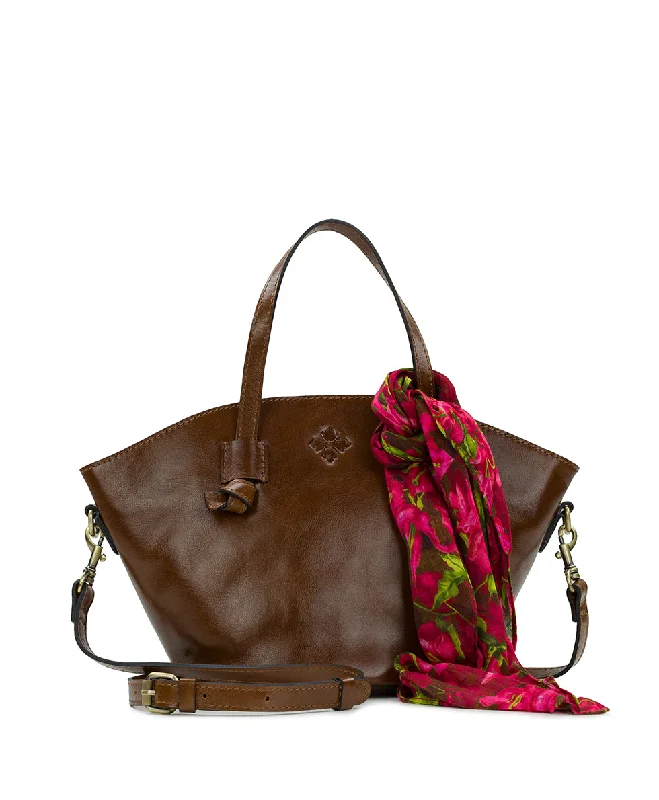 Corallina Tote Crossbody with Bougainvilleas Along The Coast Scarf - Vintage Distressed Leather