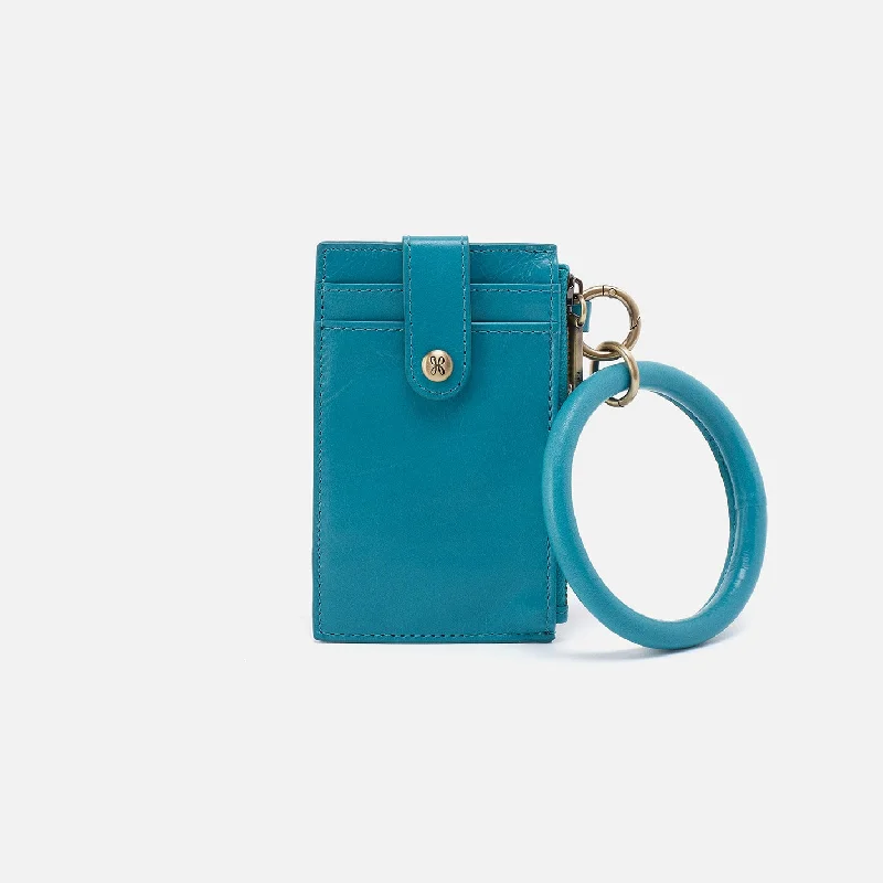 Ring Credit Card Wristlet in Polished Leather - Biscayne Blue