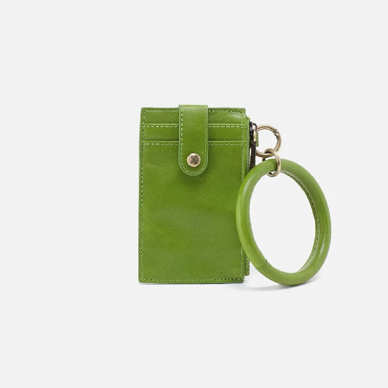 Ring Credit Card Wristlet in Polished Leather - Garden Green