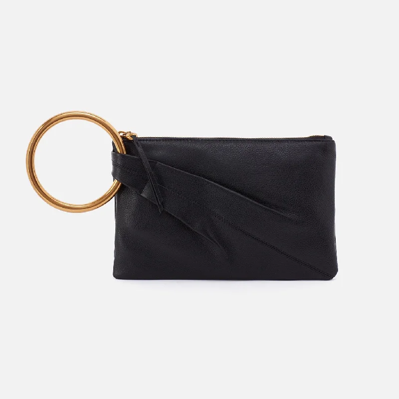 Sheila Ring Clutch In Pebbled Leather - Black