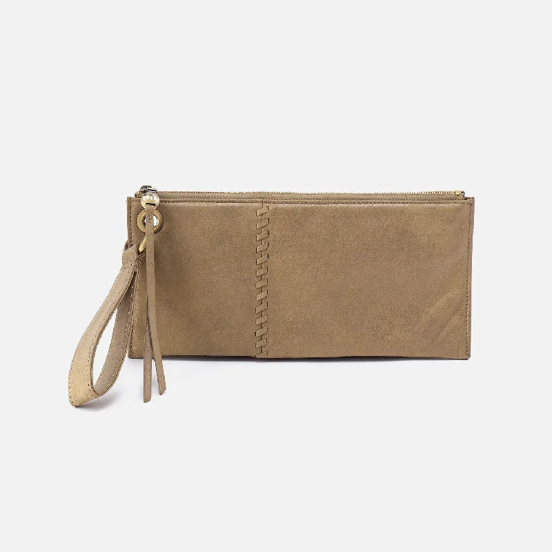 Vida Wristlet In Metallic Leather - Burnished Sage