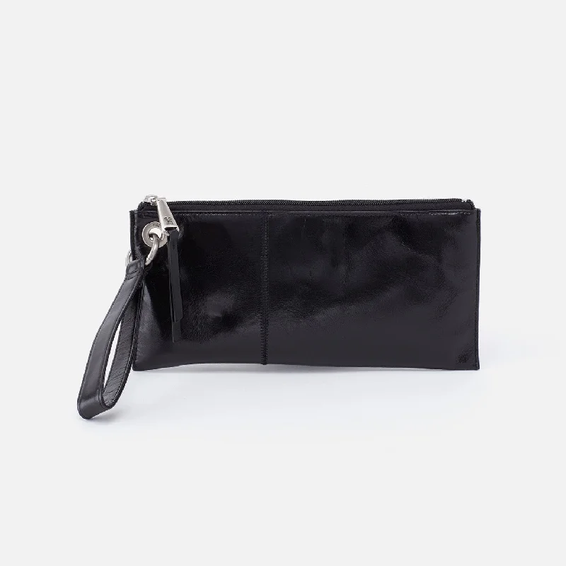 Vida Wristlet In Polished Leather - Black